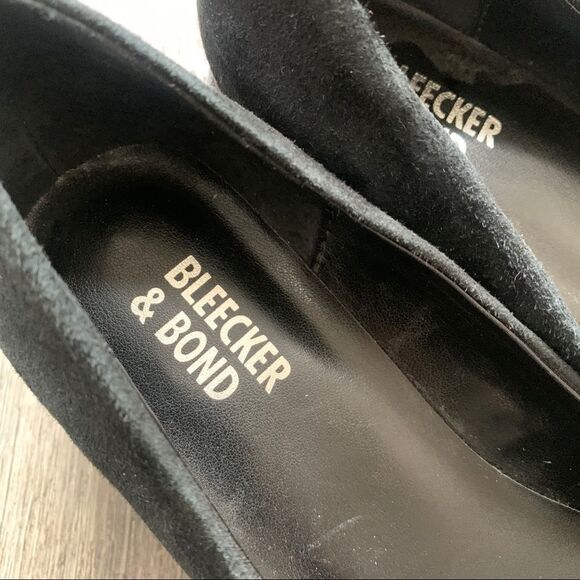 Bleeker and Bond Yasmine Black Suede Pumps Metallic Block Heel Size 6 - Picture 3 of 9